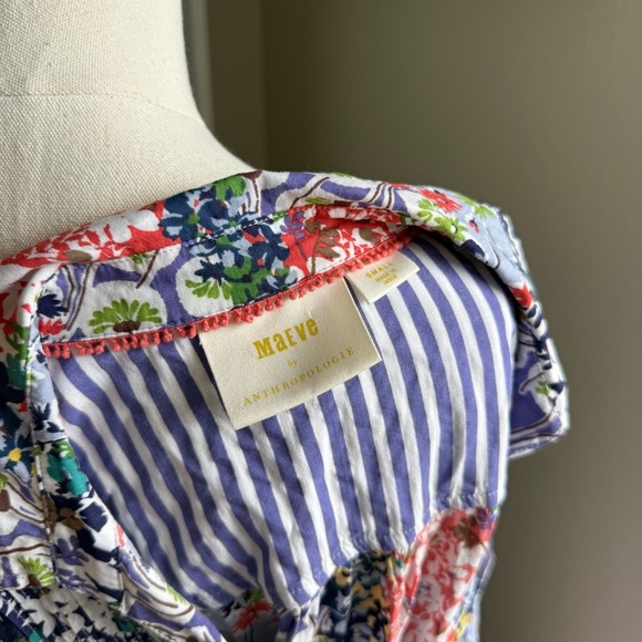 Anthropologie Maeve Colorful Whimsical Pintucked Sleeveless Blouse Size Small - Picture 10 of 11